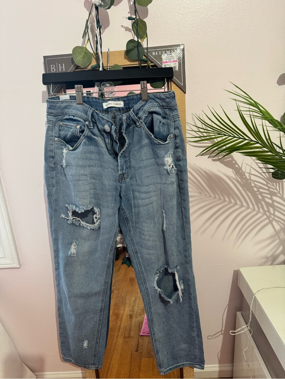 Almost Famous Distressed Boyfriend Jeans - Medium Blue